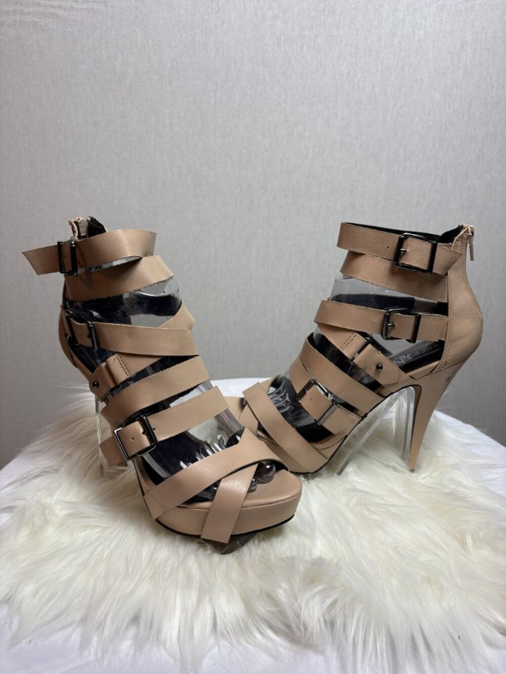 Rock & Republic Nude Bandage Heels, Size 7.5, Gently Worn